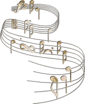 note decorative su pentagramma colore oro