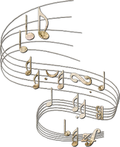 note decorative su pentagramma colore oro